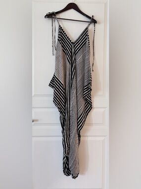 Black & Tan Striped Draped Romper